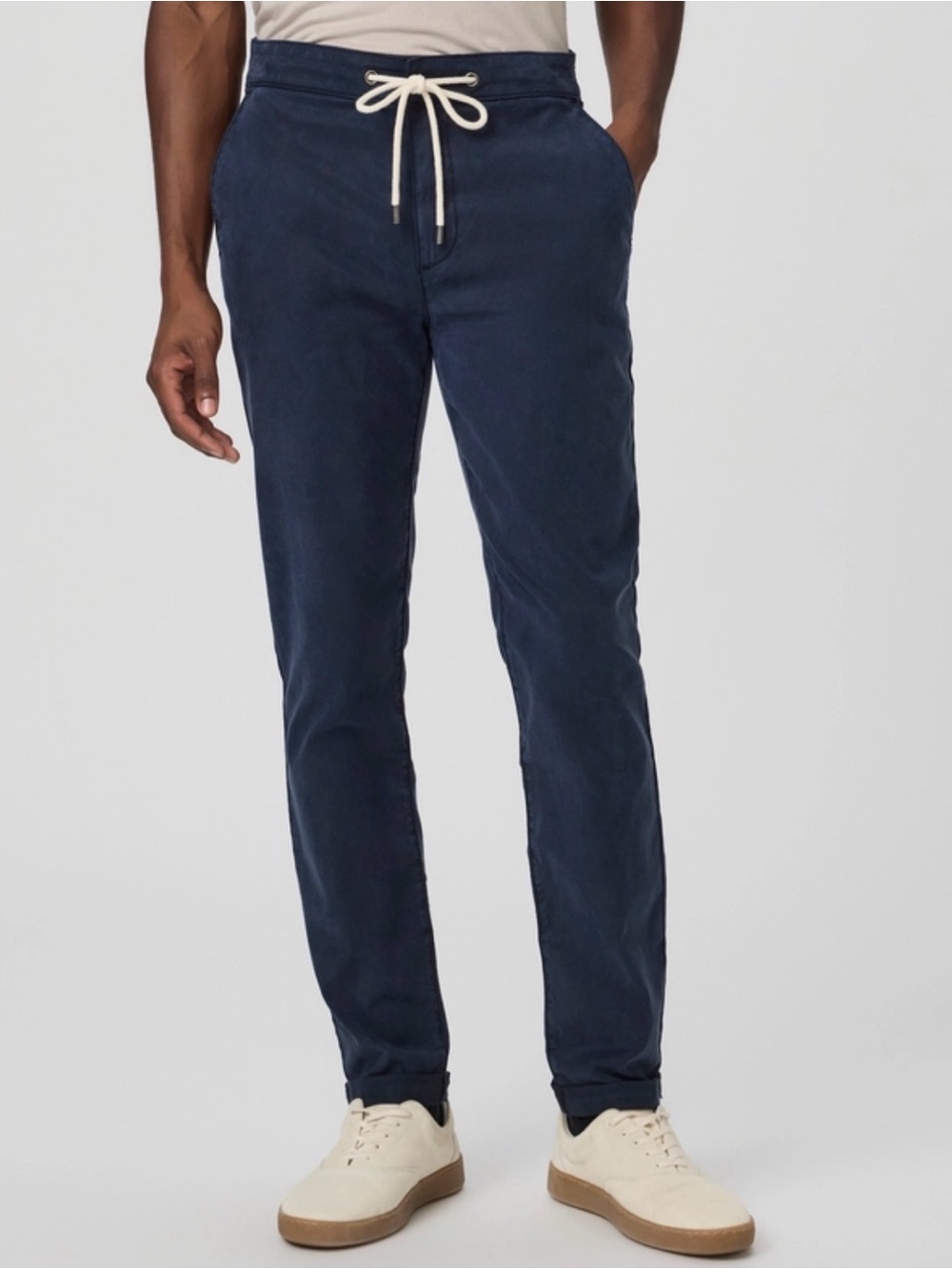 Paige Fraser Pants Cuffed Trousers Twill Stretch Drawstring Waist Anchor Blue 38